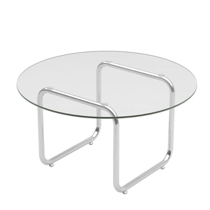 Round Clear Glass Cocktail Table Modern Steel Sled Coffee Table
