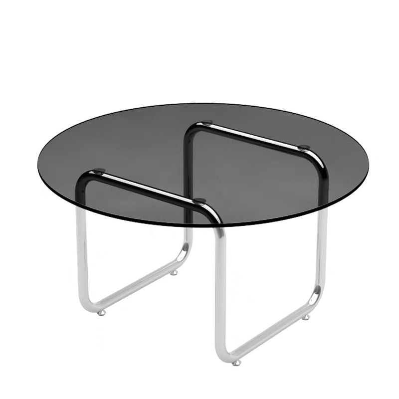 Round Clear Glass Cocktail Table Modern Steel Sled Coffee Table