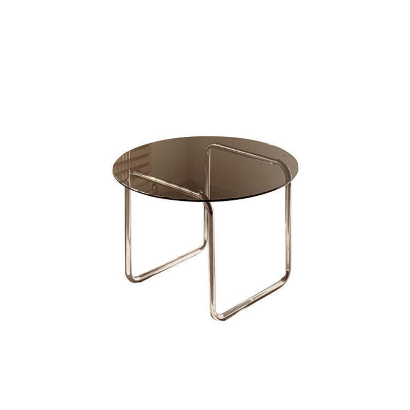 Round Clear Glass Cocktail Table Modern Steel Sled Coffee Table