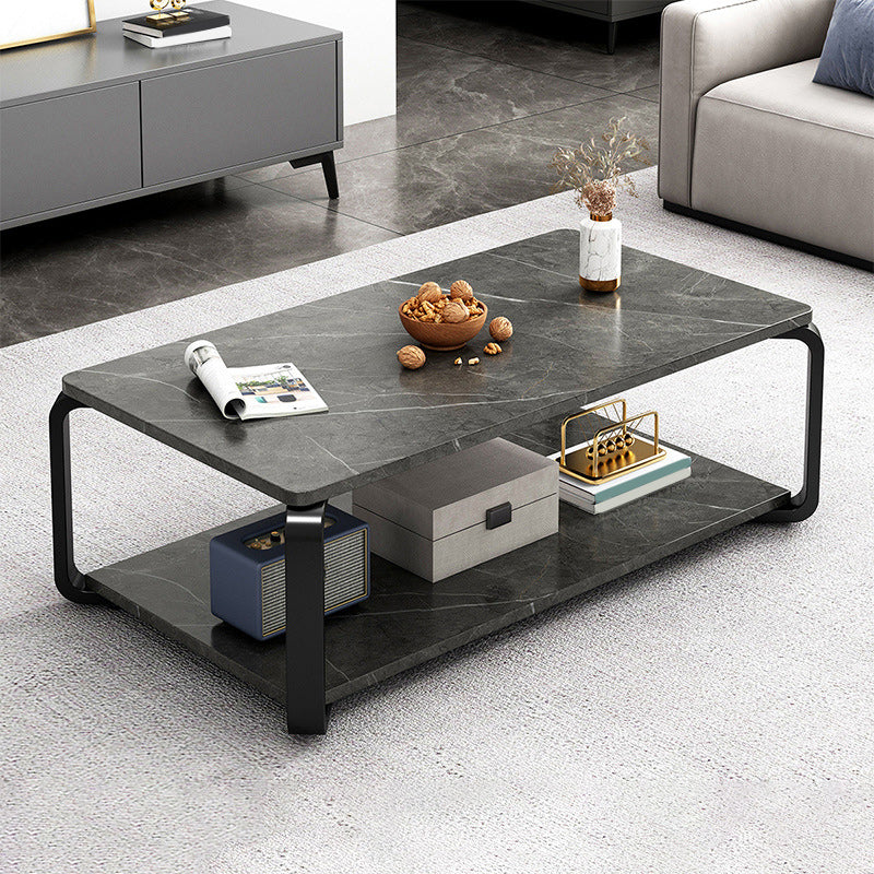 Modern Wooden Rectangular Top Coffee Table Steel 4 Legs Cocktail Table with Shelf