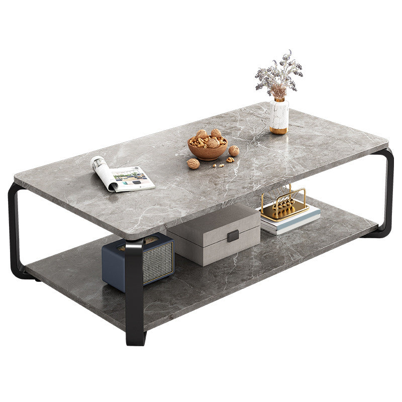 Modern Wooden Rectangular Top Coffee Table Steel 4 Legs Cocktail Table with Shelf