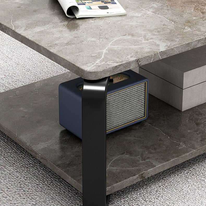 Modern Wooden Rectangular Top Coffee Table Steel 4 Legs Cocktail Table with Shelf