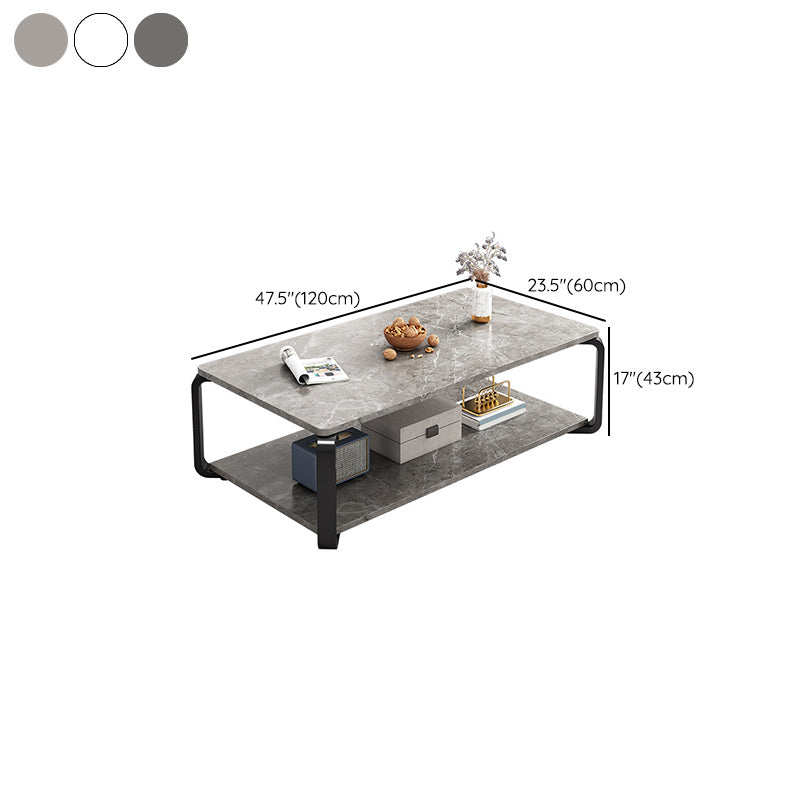 Modern Wooden Rectangular Top Coffee Table Steel 4 Legs Cocktail Table with Shelf