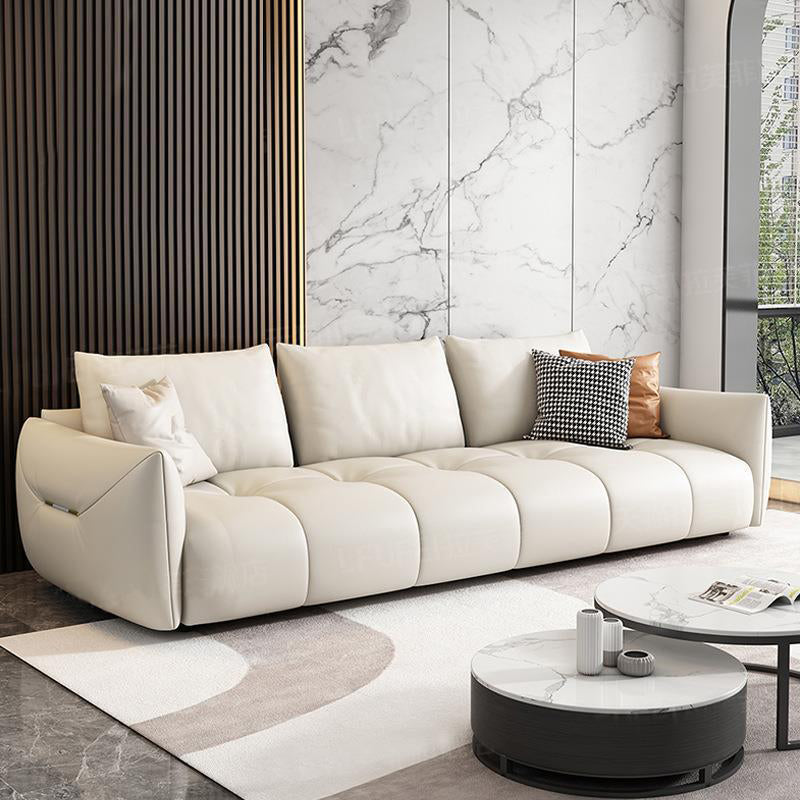 Contemporary Faux Leather Living Room Square Arm Pillows Seating