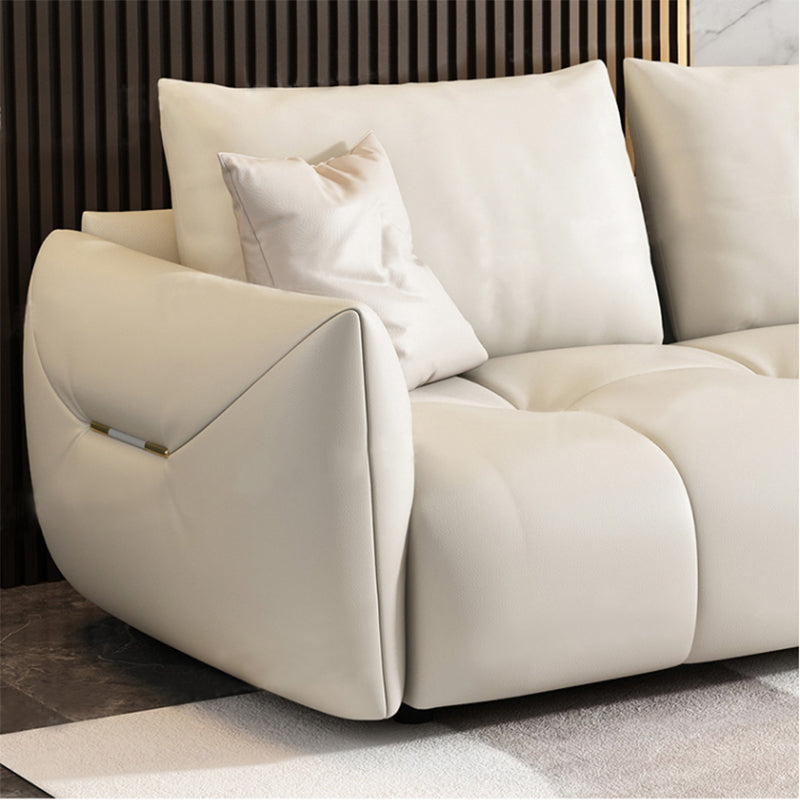 Contemporary Faux Leather Living Room Square Arm Pillows Seating