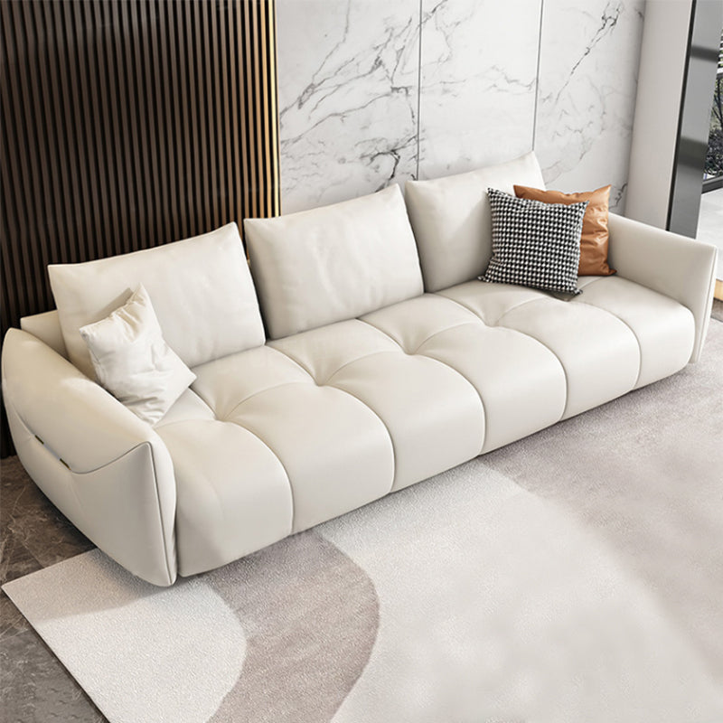 Contemporary Faux Leather Living Room Square Arm Pillows Seating