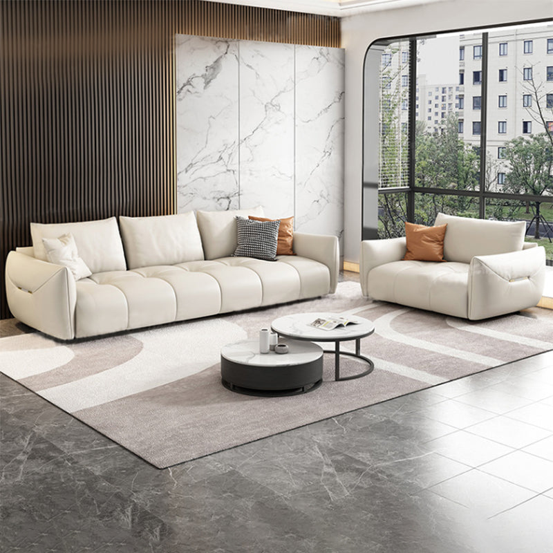 Contemporary Faux Leather Living Room Square Arm Pillows Seating