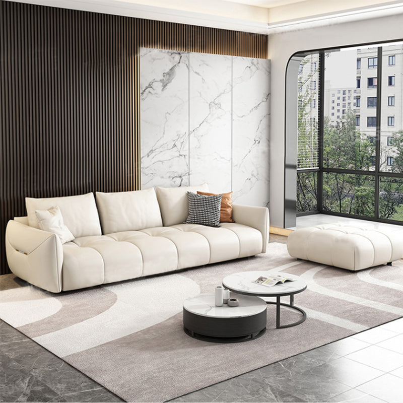 Contemporary Faux Leather Living Room Square Arm Pillows Seating