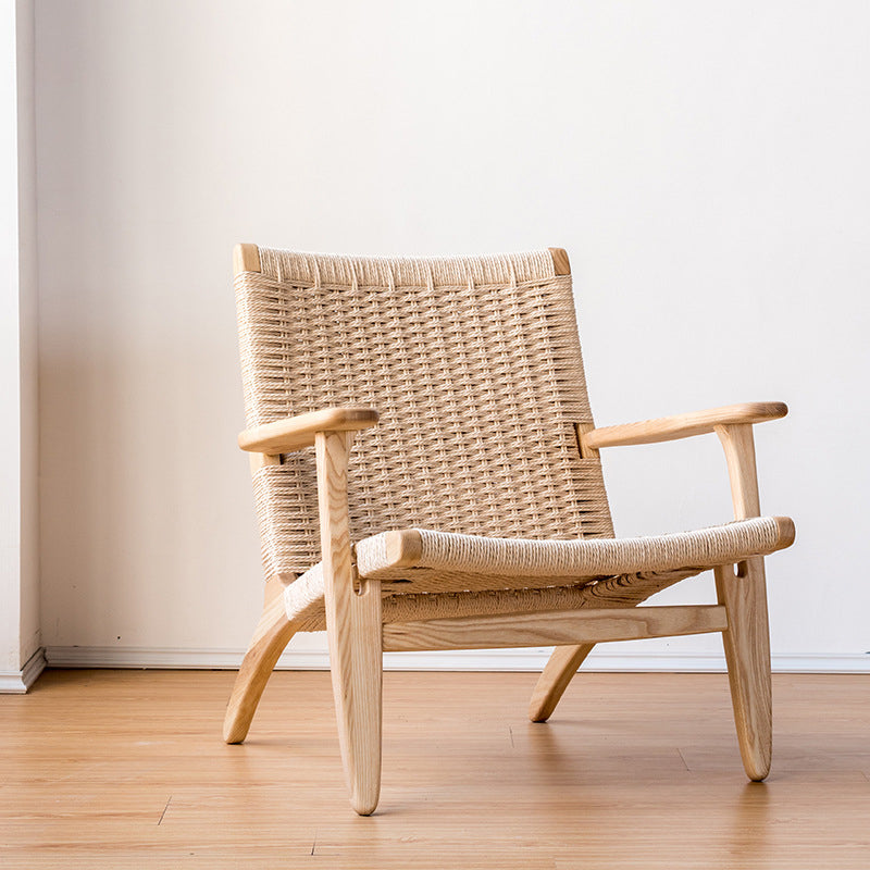 Solid Wood Frame Lounge Chair Arms Included Woven Back Chair