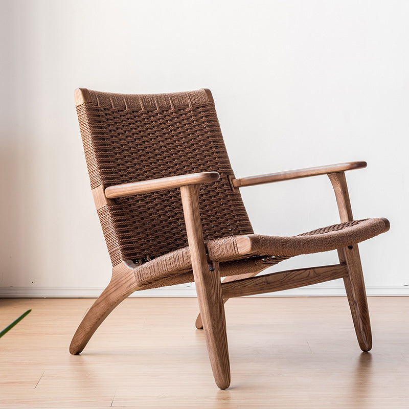 Solid Wood Frame Lounge Chair Arms Included Woven Back Chair