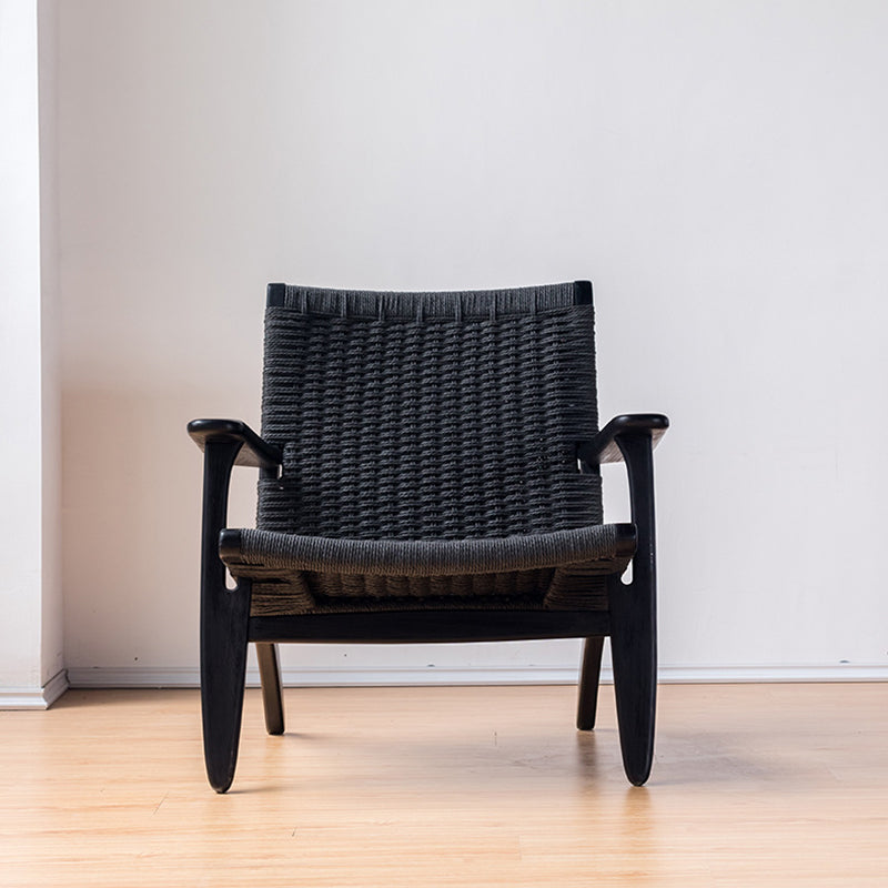 Solid Wood Frame Lounge Chair Arms Included Woven Back Chair
