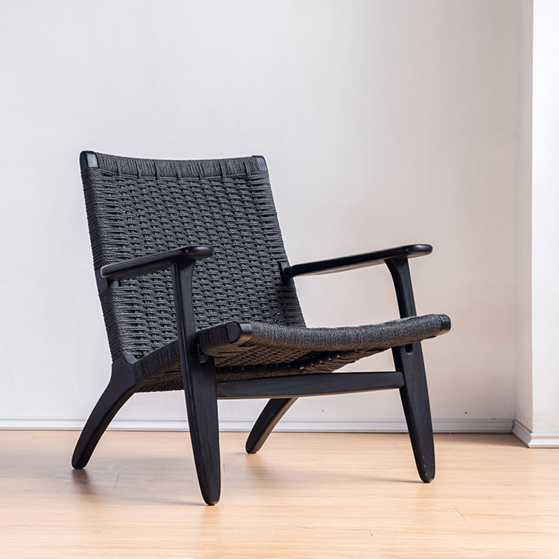 Solid Wood Frame Lounge Chair Arms Included Woven Back Chair