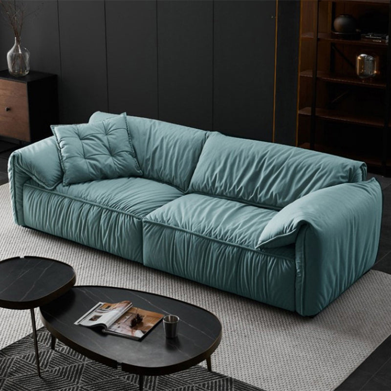 Contemporary Living Room Faux Leather Pillow Top Arm Cushions Settee