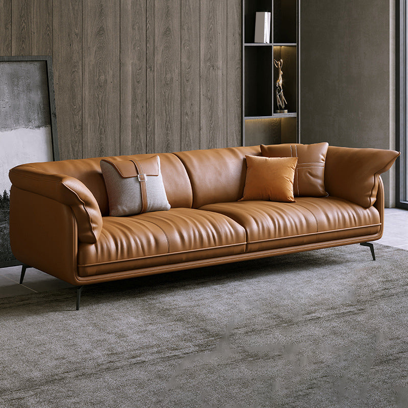 Modern Genuine Leather Living Room Cushions Pillow Top Arm Settee