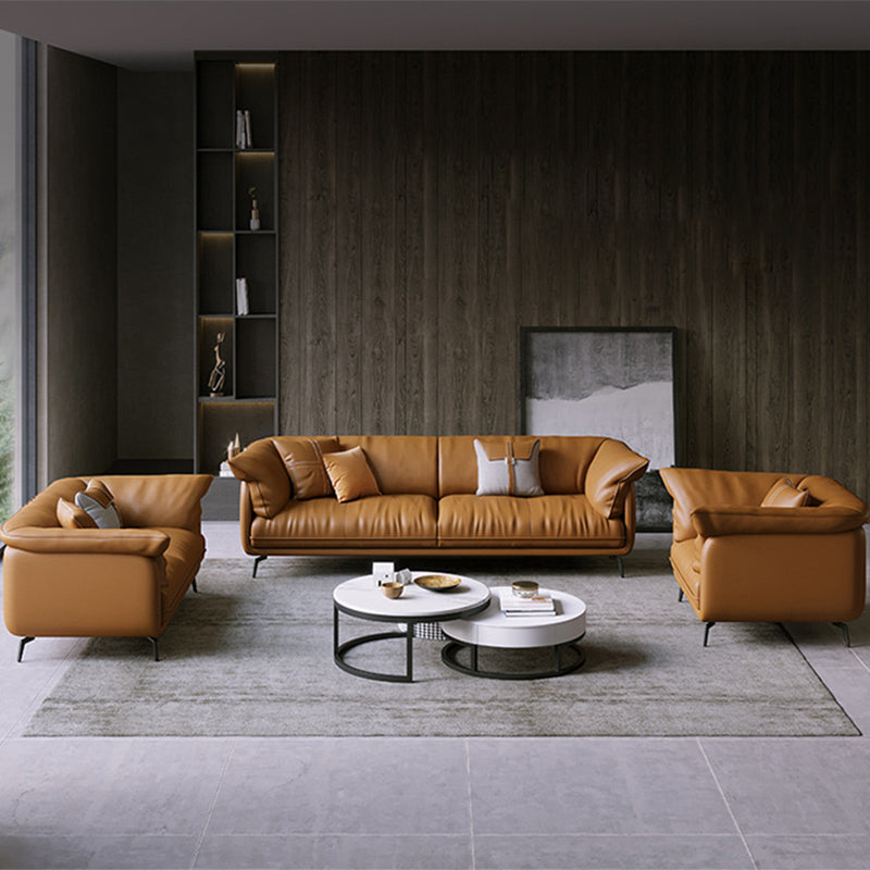 Modern Genuine Leather Living Room Cushions Pillow Top Arm Settee