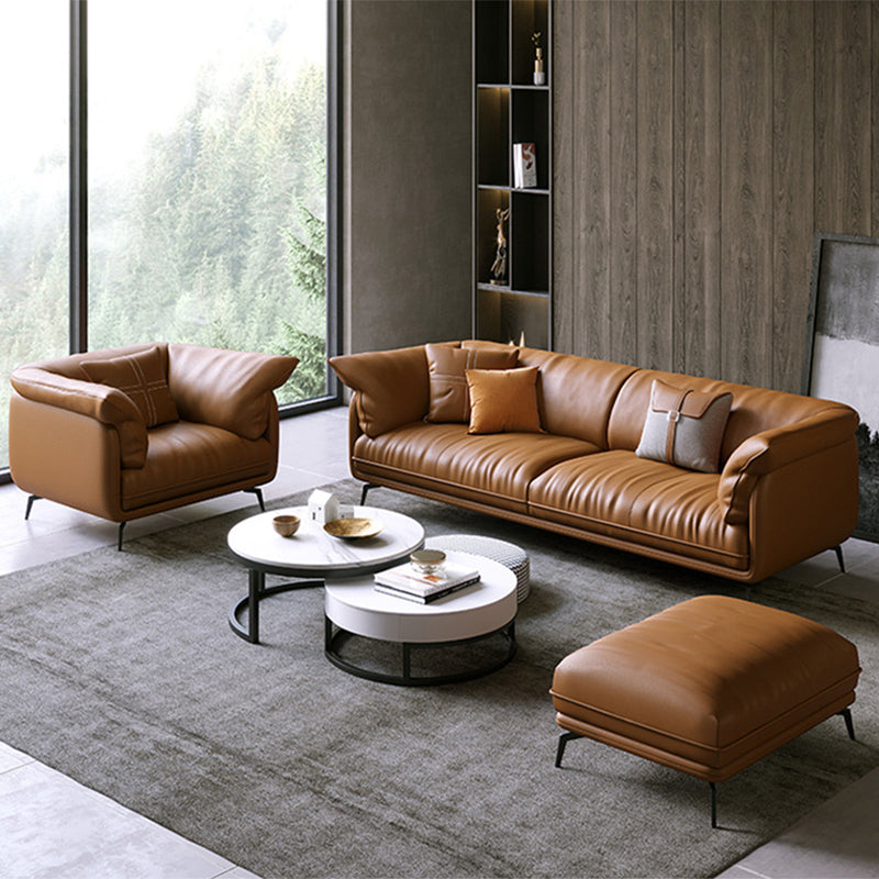 Modern Genuine Leather Living Room Cushions Pillow Top Arm Settee
