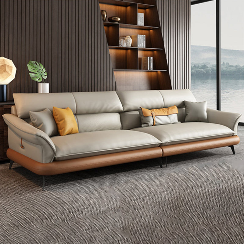 Modern Cushions Flared Arm Living Room Genuine Leather Seating