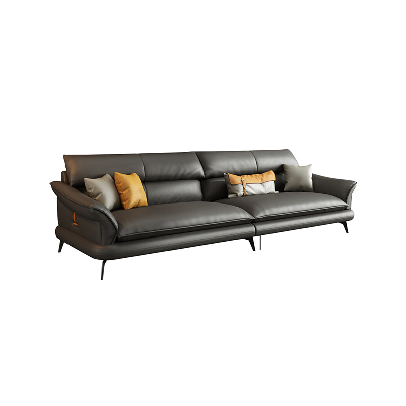 Modern Cushions Flared Arm Living Room Genuine Leather Seating