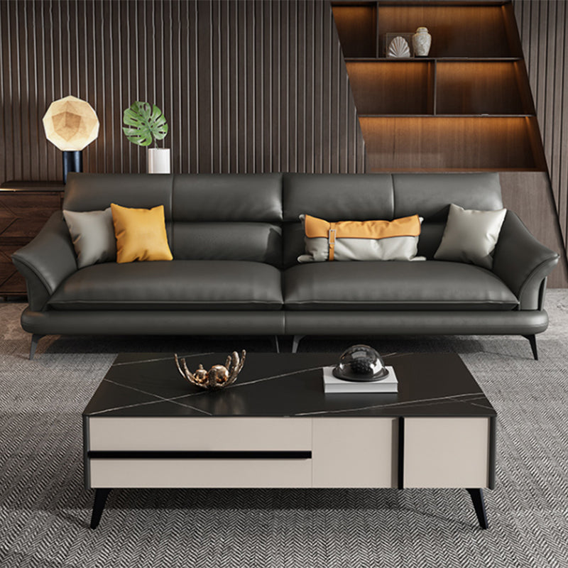 Modern Cushions Flared Arm Living Room Genuine Leather Seating