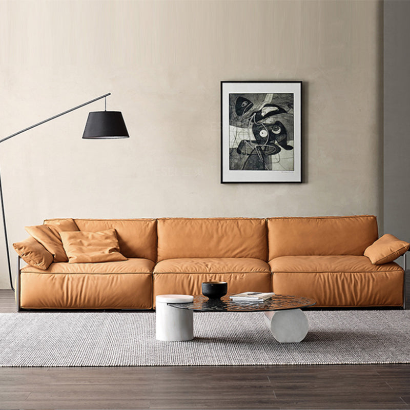 Contemporary Genuine Leather Living Room Pillow Top Arm Cushions Sofa