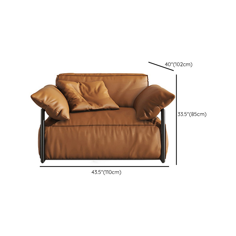 Contemporary Genuine Leather Living Room Pillow Top Arm Cushions Sofa
