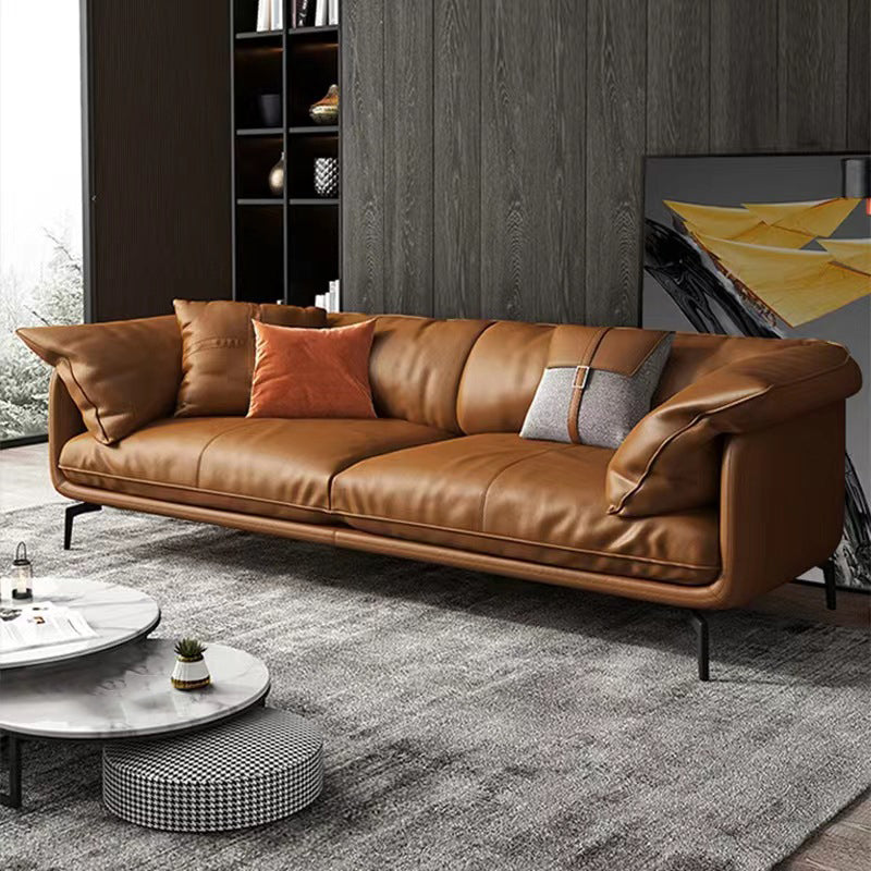 Contemporary Genuine Leather Living Room Pillow Top Arm Cushions Seating