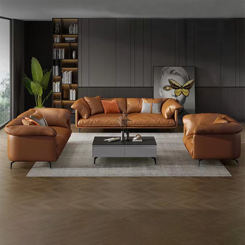 Contemporary Genuine Leather Living Room Pillow Top Arm Cushions Seating