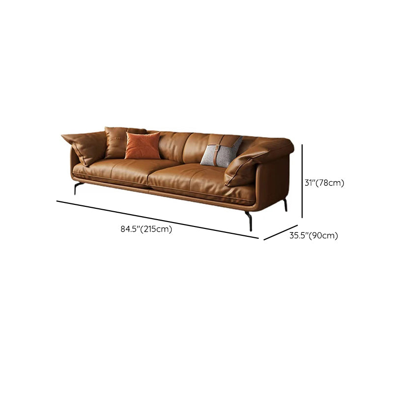 Contemporary Genuine Leather Living Room Pillow Top Arm Cushions Seating