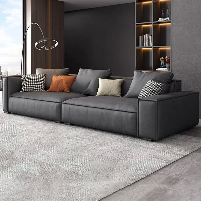 Contemporary Faux Leather 4-seat Living Room Square Arm Cushions Seating