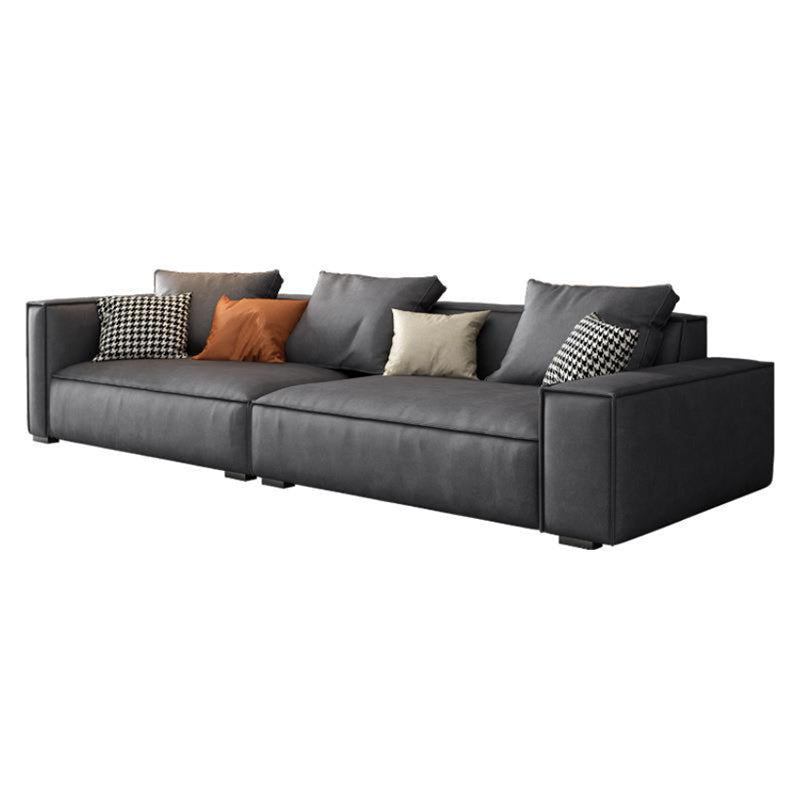 Contemporary Faux Leather 4-seat Living Room Square Arm Cushions Seating