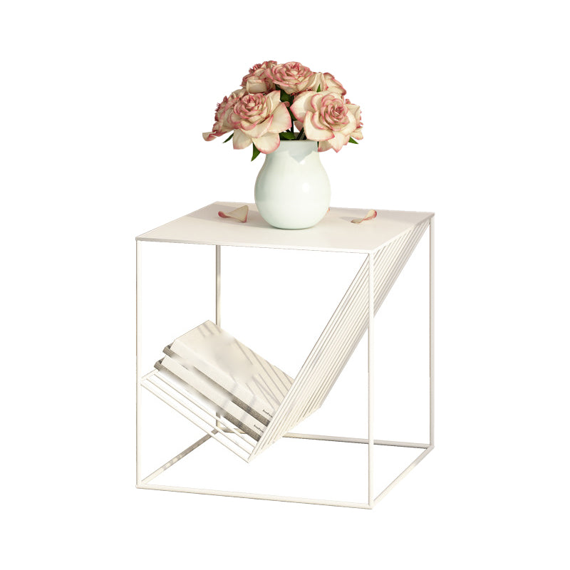 Metal Square Top Side Table 19.68" Tall Frame Base End Table with Magazine Holder