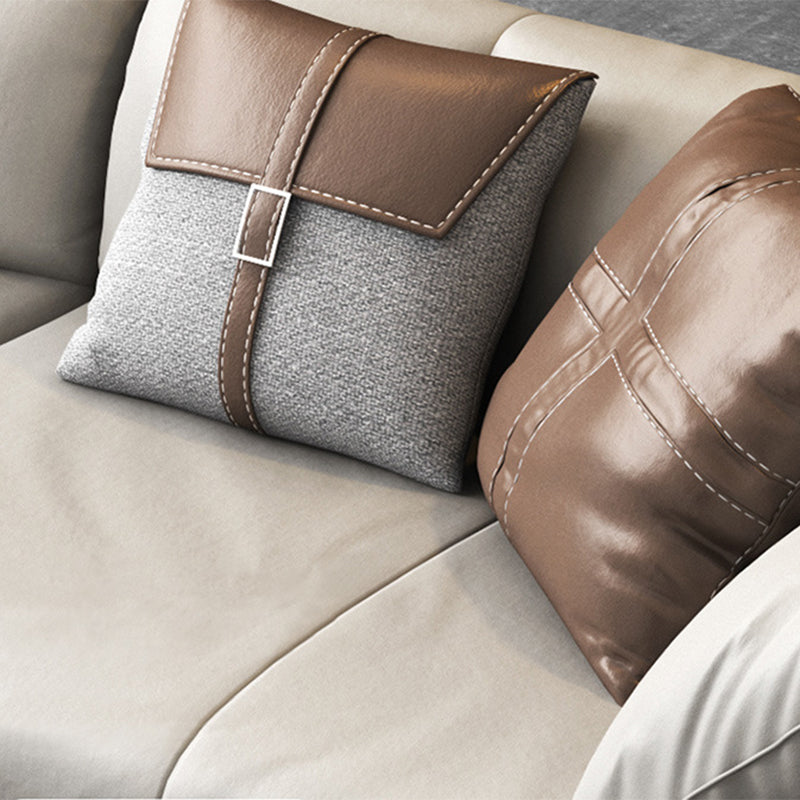 Contemporary Stationary Living Room Genuine Leather Pillow Top Arm Cushions Seating