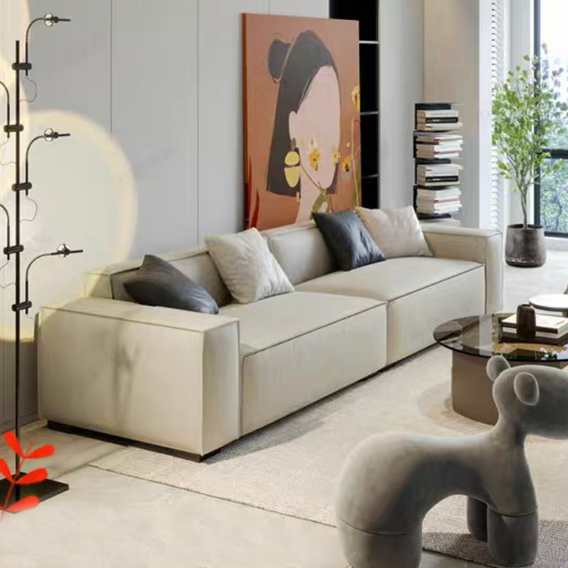 Contemporary Stationary Faux Leather Sofa Living Room Square Arm Cushions Sofa