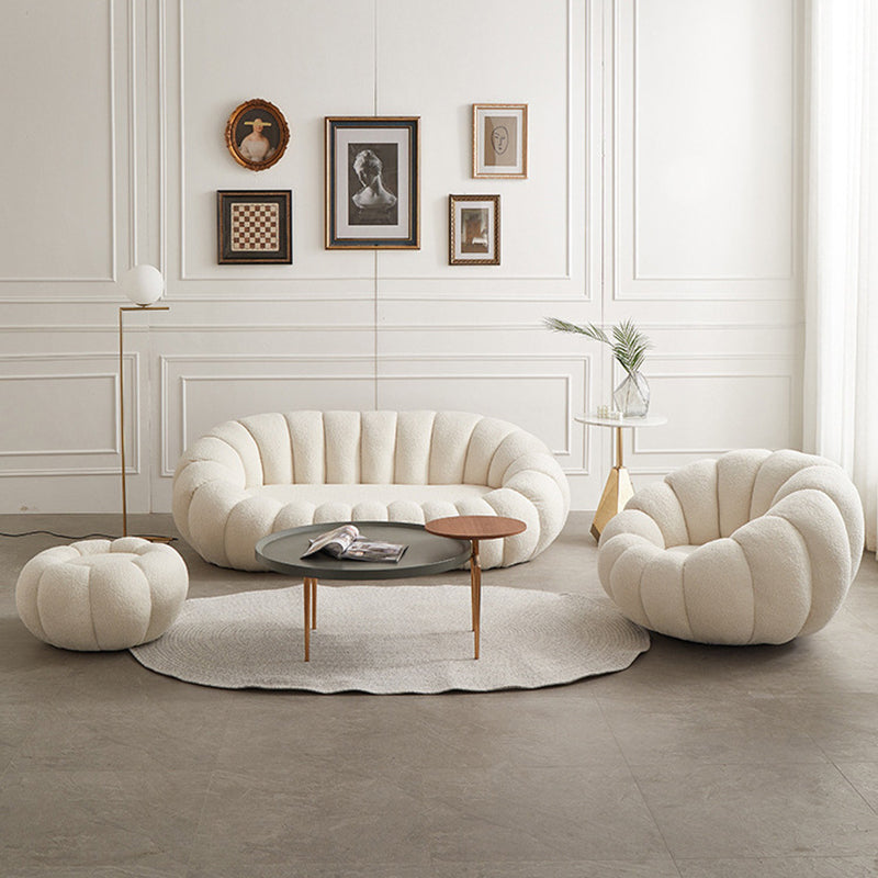Beige Wool Stationary Sofa 27.55" High Sloped Arm Sofa for Living Room