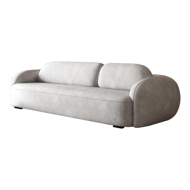 Contemporary Stationary Faux Leather Living Room Seating Tuxedo Arm Cushions Sofa