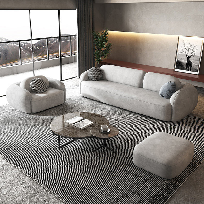 Contemporary Stationary Faux Leather Living Room Seating Tuxedo Arm Cushions Sofa