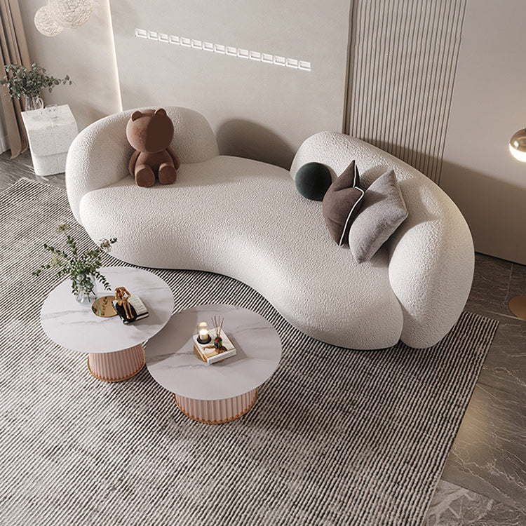 Contemporary White Wool Curved Sofa Sloped Arm Sofa for Living Room