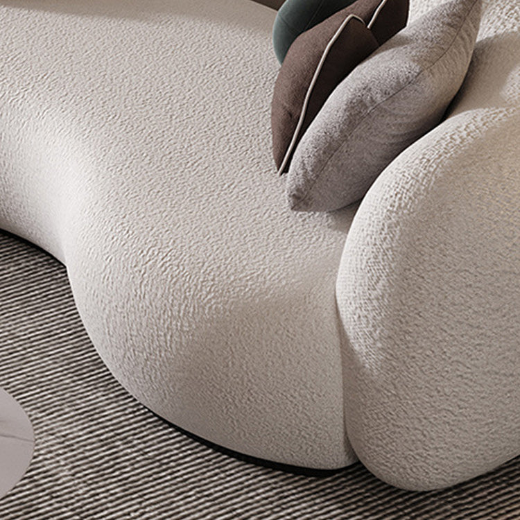 Contemporary White Wool Curved Sofa Sloped Arm Sofa for Living Room