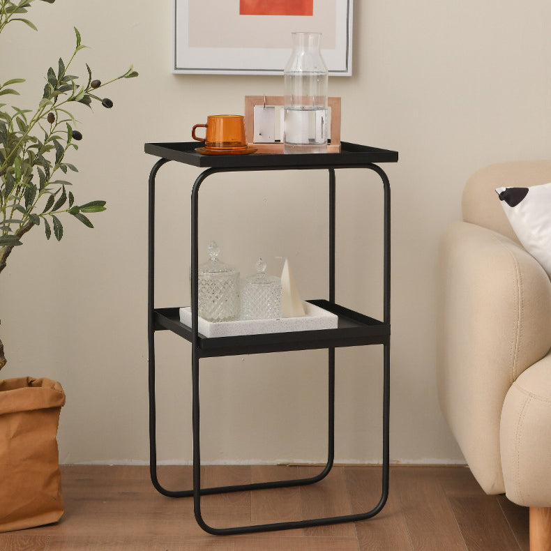 Mid-Century Tray Side Table Iron Sled Base End Table with Shelf