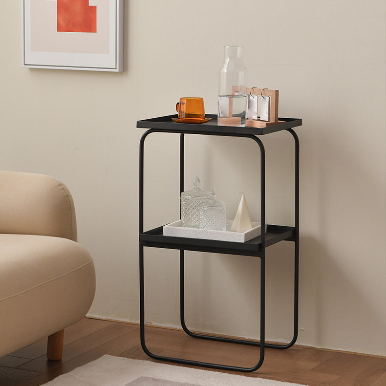 Mid-Century Tray Side Table Iron Sled Base End Table with Shelf