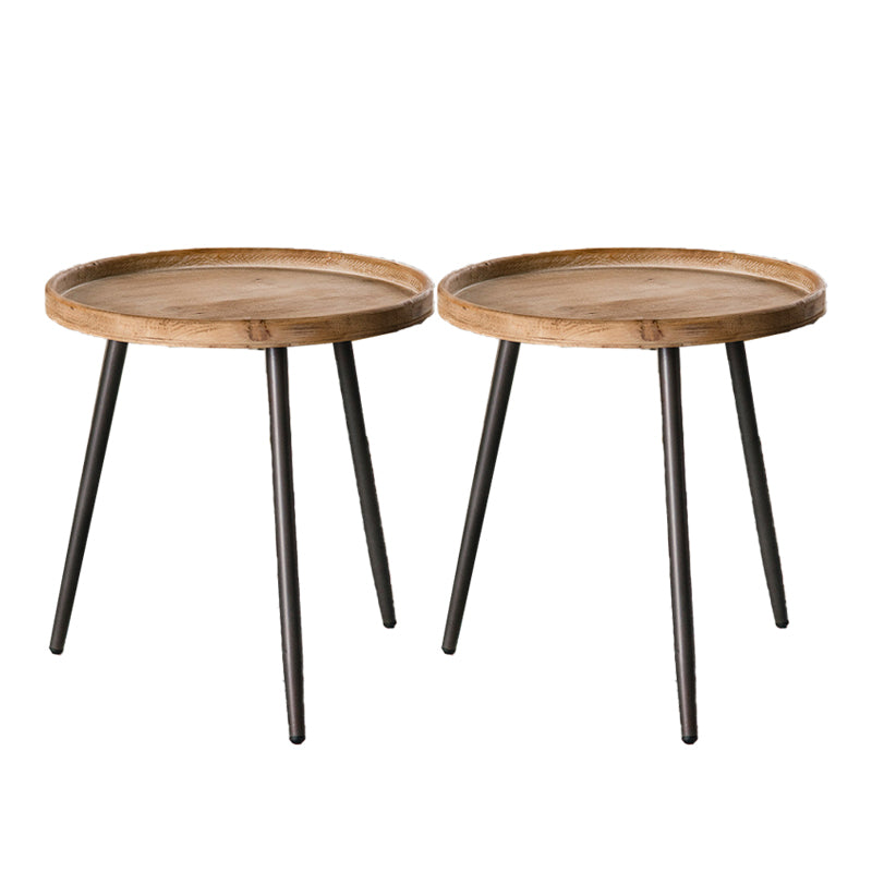 19.68" Tall Solid Wood Round Tray Top End Table Iron 3 Legs Side Table