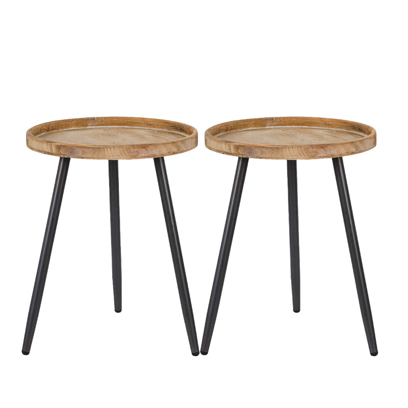 19.68" Tall Solid Wood Round Tray Top End Table Iron 3 Legs Side Table