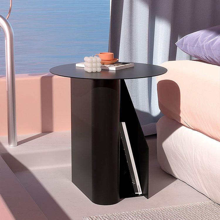 Metal End Table Mid-Century Round Side End Table with Storage