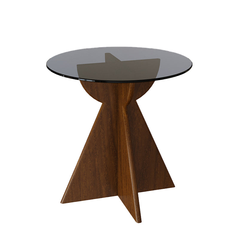 Round Shape Glass End Table Modern Home Sofa Side Table in Black
