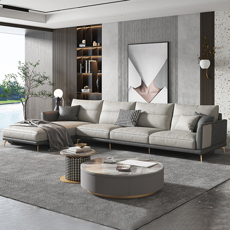 68" Wide Glam Sectional Sofa Leather L-Shape Cushion Back Sectionals