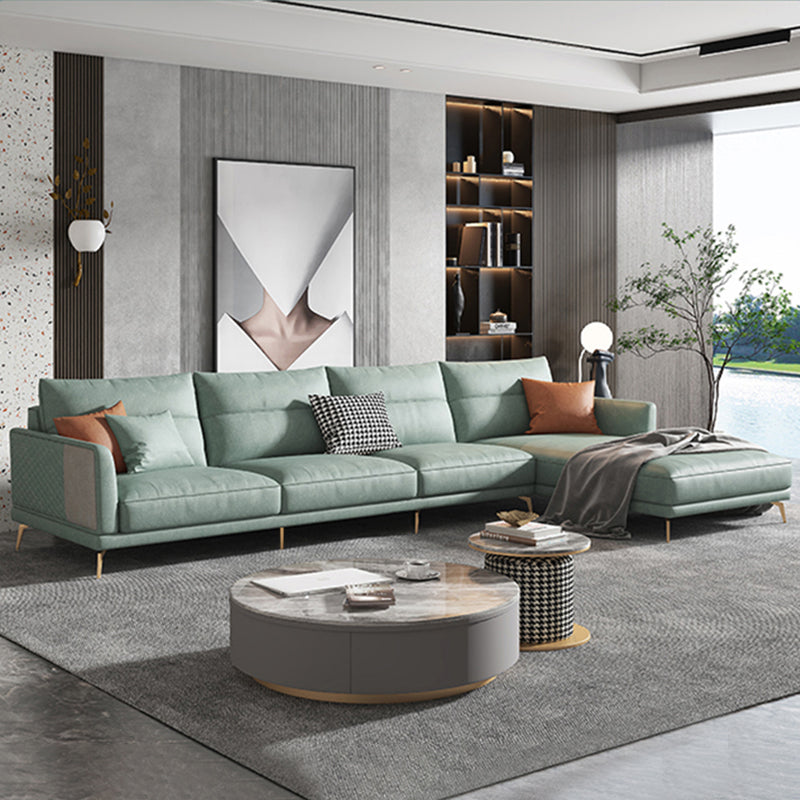 68" Wide Glam Sectional Sofa Leather L-Shape Cushion Back Sectionals