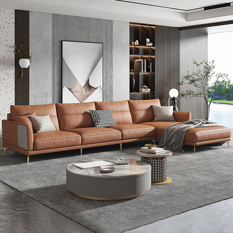 68" Wide Glam Sectional Sofa Leather L-Shape Cushion Back Sectionals