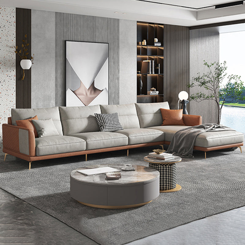 68" Wide Glam Sectional Sofa Leather L-Shape Cushion Back Sectionals