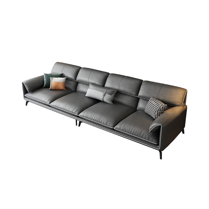 35"H Contemporary Sectional Sofa Leather Grey Stationary Sectionals