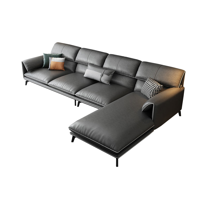 35"H Contemporary Sectional Sofa Leather Grey Stationary Sectionals